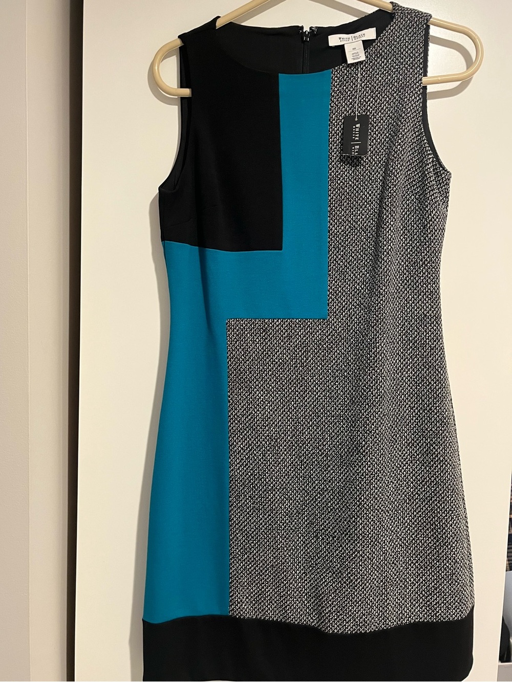 White House Black Market Teal, Black & Gray Colorblock Sheath Dress